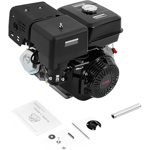 Horizontal Shaft Gas Engine, 15HP 420CC 4 Stroke Gas Engine OHV Industrial Grade Replacement Gas Motor with Recoil/Pull Start & Single Cylinder System for Go Karts Lawn Mower