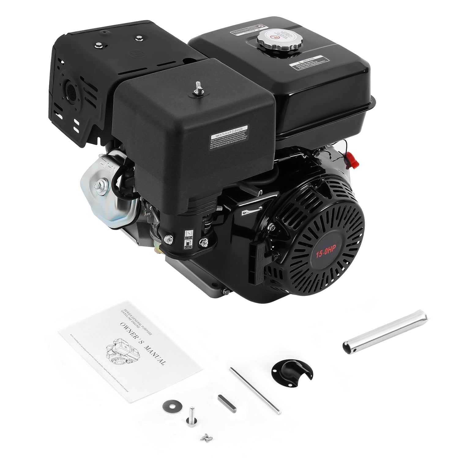15HP OHV Gasoline Motor, 420CC Gas Powered Engine 4 Stroke Go Kart Air Cooled Single Cylinder Engine for Compressor Lawnmower Garden Tool Fuel Consumption Rate 374g/Kw.H 9.7KW 3600RPM