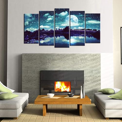 Miniatura 3 de ZOMNAI Full Moon - Lienzo decorativo para pared, diseño de árbol de mar azul, 5 imágenes pacíficas para decoración del hogar para sala de estar,