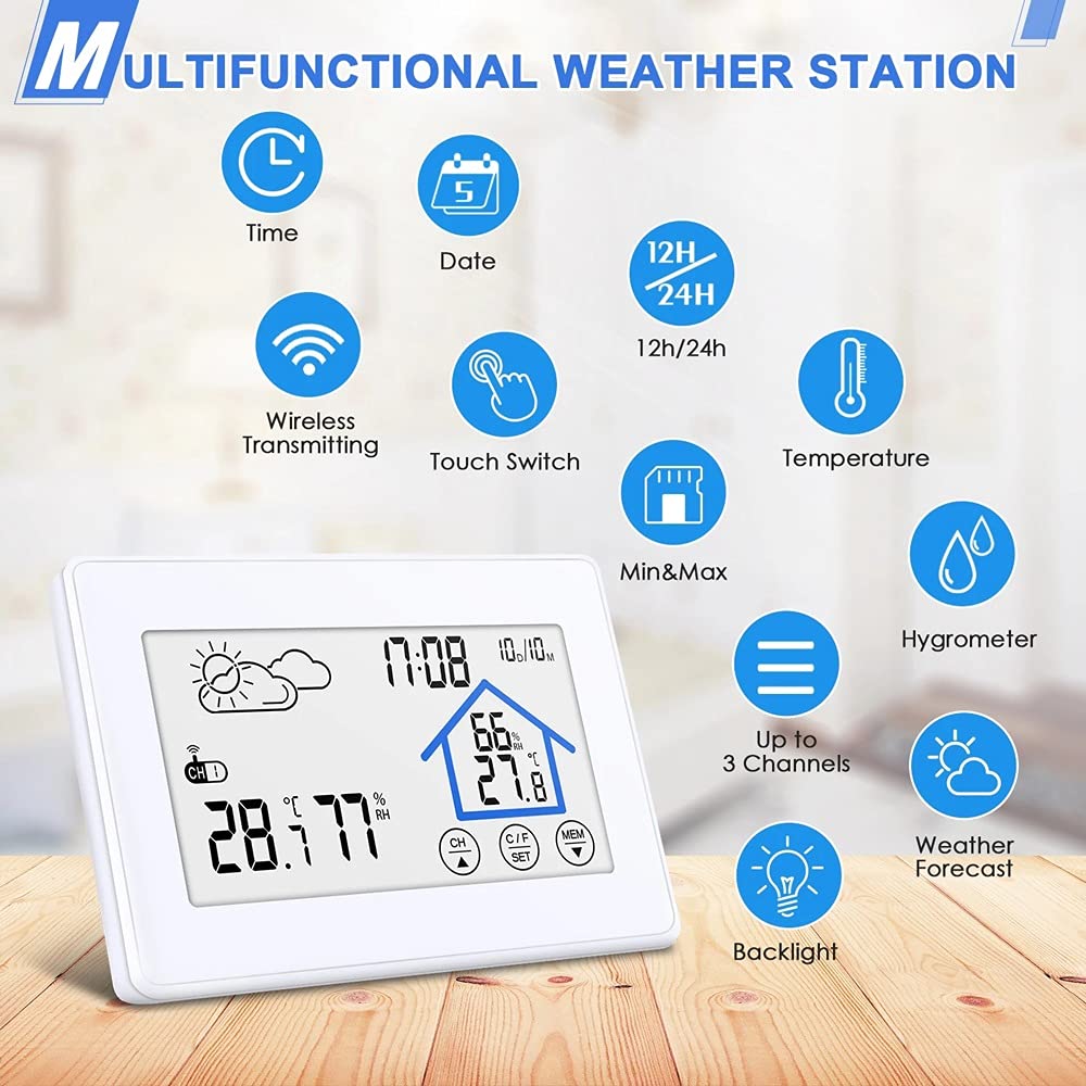 ZSLKDL Alarm Clock Digital Watch Sensor Temperature Humidity Forecast Snooze Table Clocks DCF Weather Station Home Decor