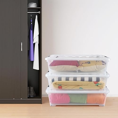 Miniatura 6 de Contenedores de almacenamiento grandes de plástico debajo de la cama, de plástico transparente debajo de la cama, con ruedas, paquete de 3