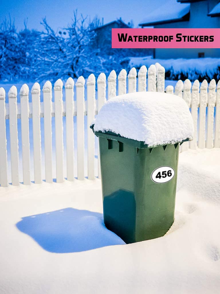 Pack of 4 Personalised Custom multi color House Number Digit Wheelie Bin Stickers Waterproof Labels Oval Shape Vinyl Waste Container Decals (150 x 100 mm) PBN03 Stickers Limited (Pack of 4)