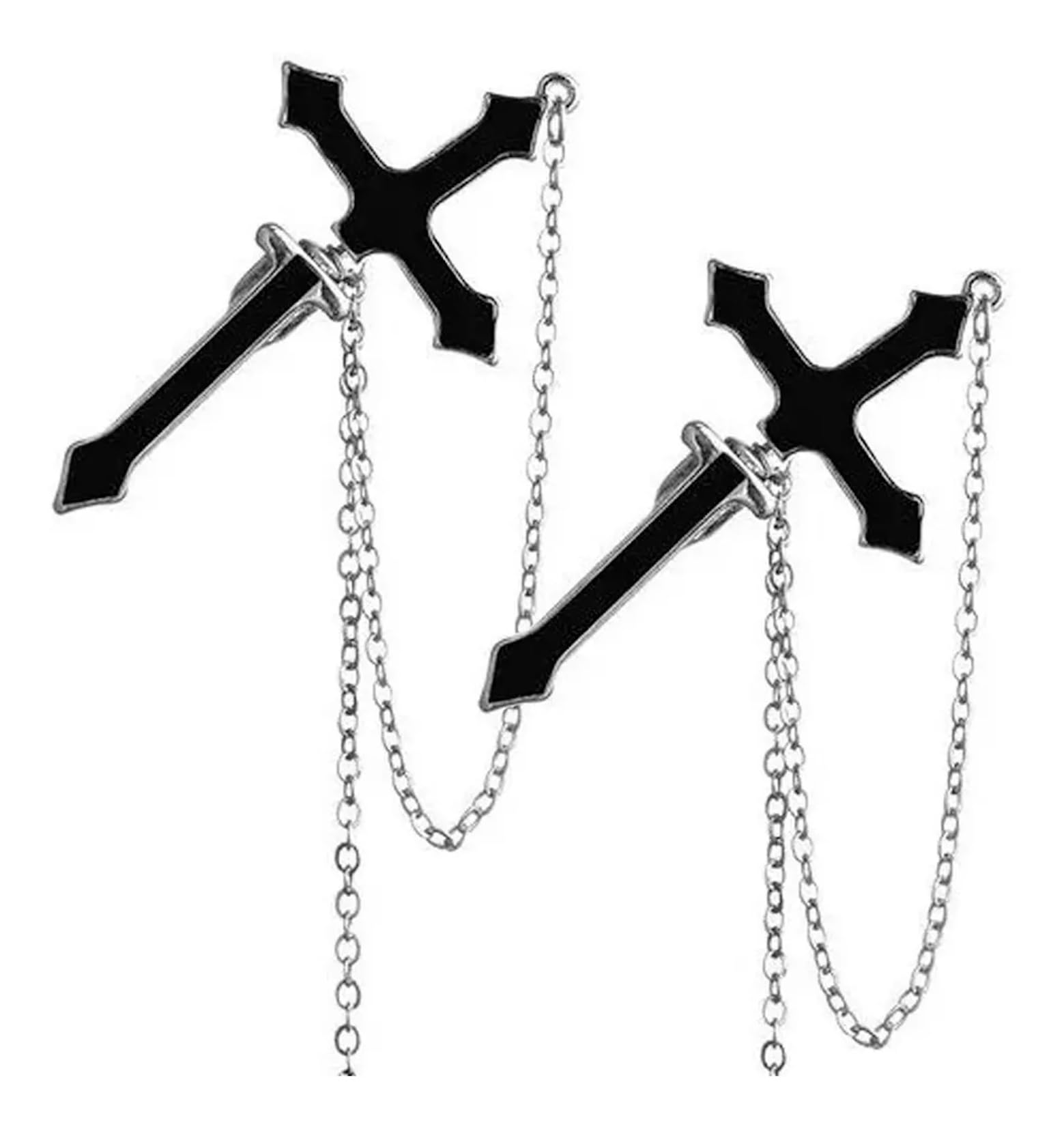 2 Aretes De Cruz Gótica Negra Con Cadena Larga violadores par aretes cruzados en forma de cruz dark punk hombre y mujer