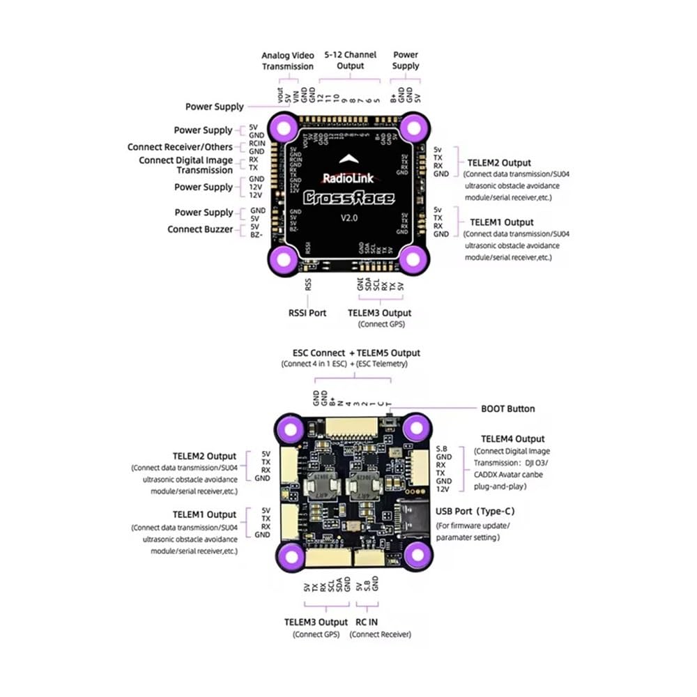 Controller di volo con telemetria ESC CrossRace OSD 12CH 4 in 1 for drone RC