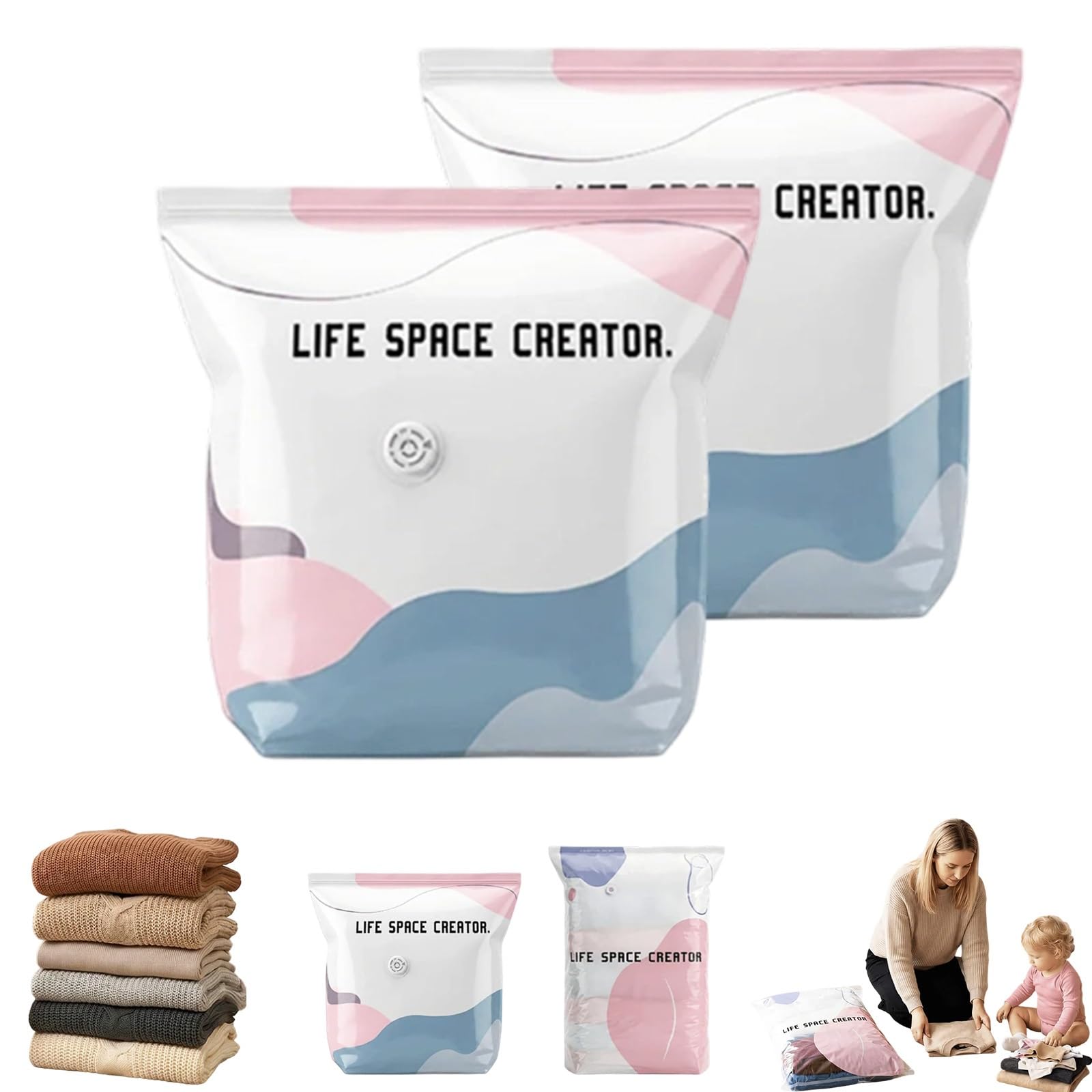 Liocwocne A 3D Vacuum Storage Bags Without Pump, Vacuum Bags For Clothes Travel, Space Saving Compression Bags Without Pump For Clothes Duvets Pillows, Reusable(A)