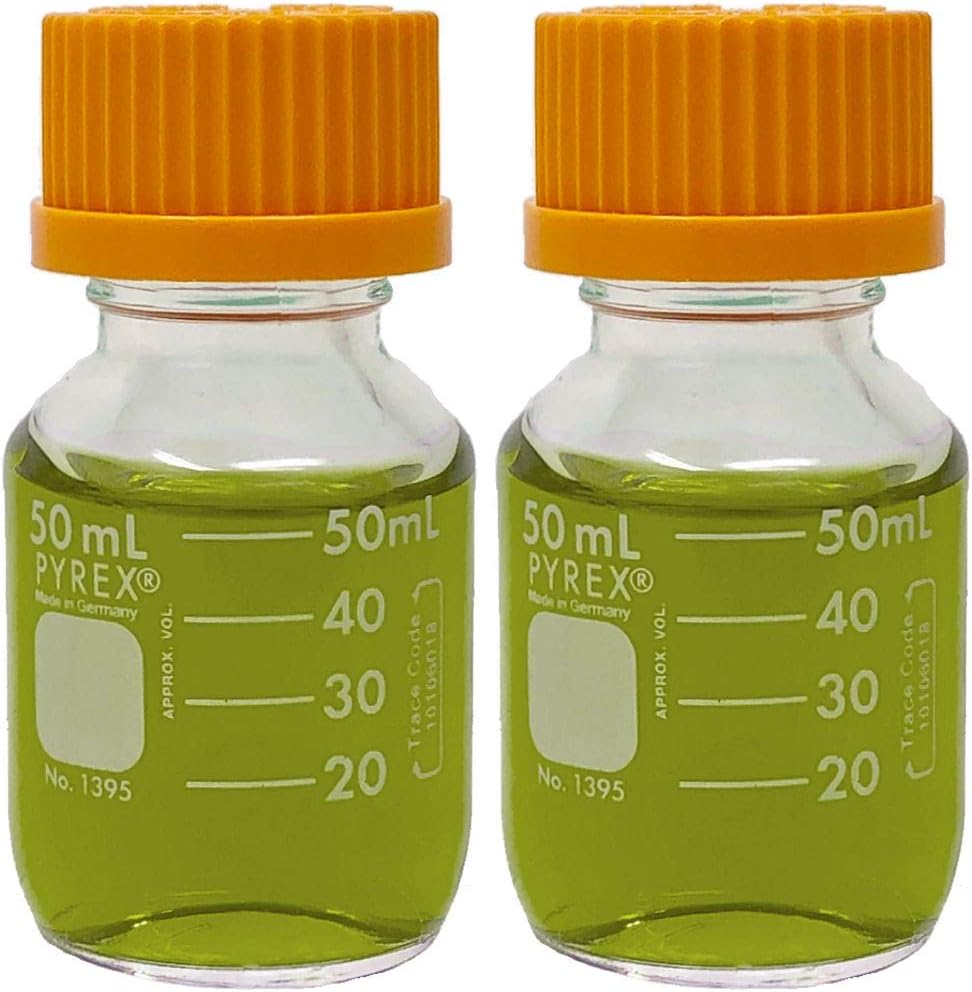 PYREX #1395-50, 50mL Round Media Storage Bottles, with GL32 Screw Cap (Pack of 2)