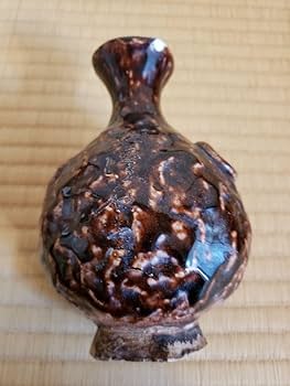 no199厳島神社 宮島焼の 山居囲碁超細密彫刻 徳利