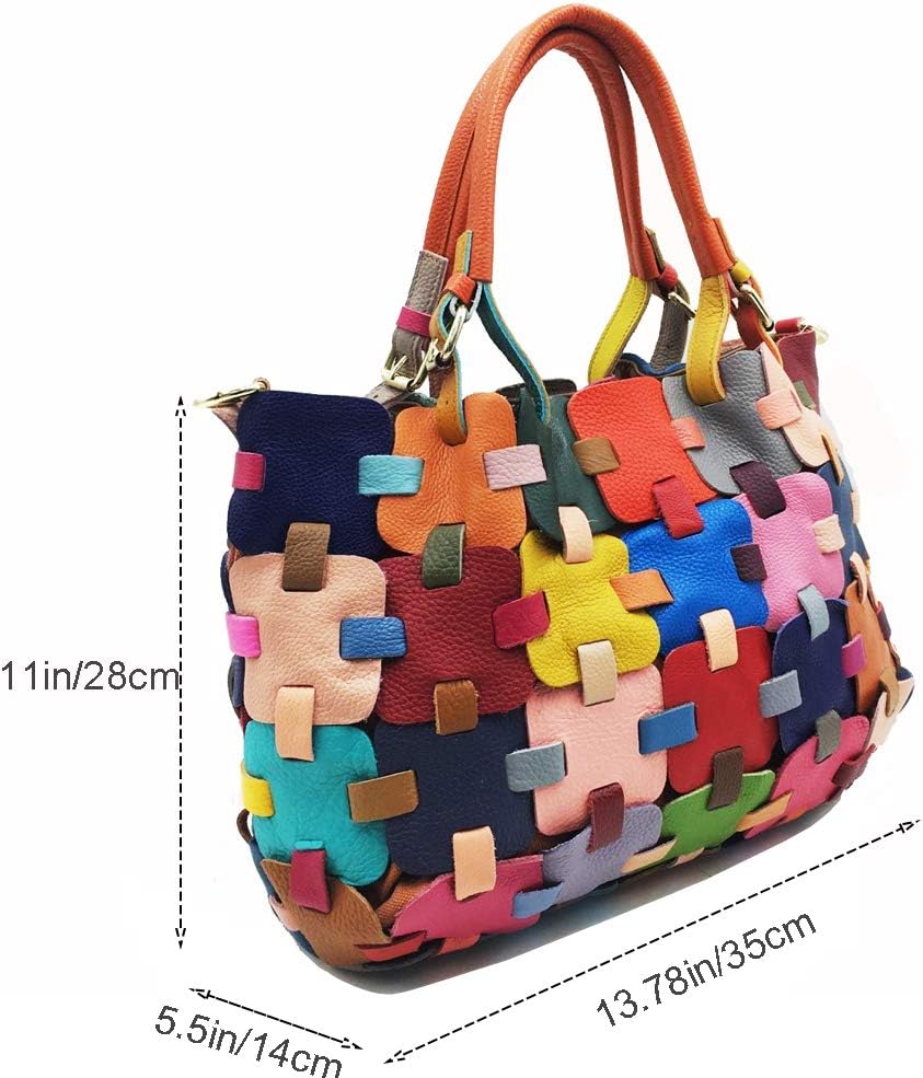 Women Multicolor Hobo Shoulder Bag Leather Random Colorful Splicing Tote Handbag