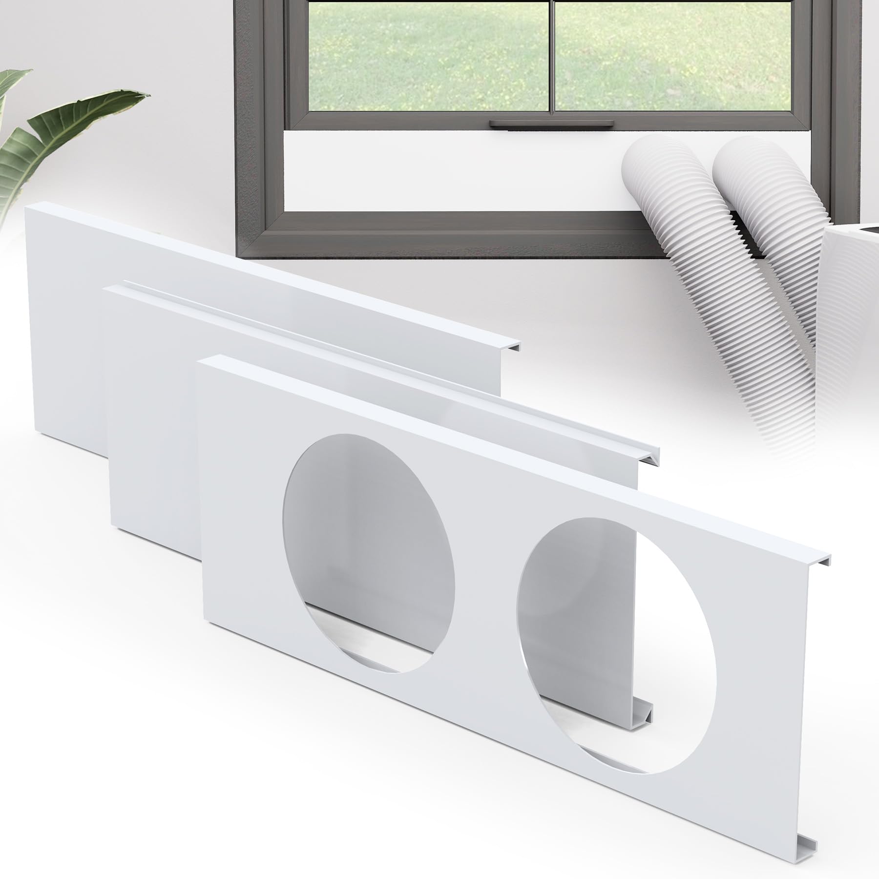 Photo 1 of Chiligent Dual Hose Portable Air Conditioner Window Kit, 5" Diameter Portable AC Window Vent Kit with Foam Seal Strip, Adjustable Window Seal Plates for Vertical & Horizontal Windows, White