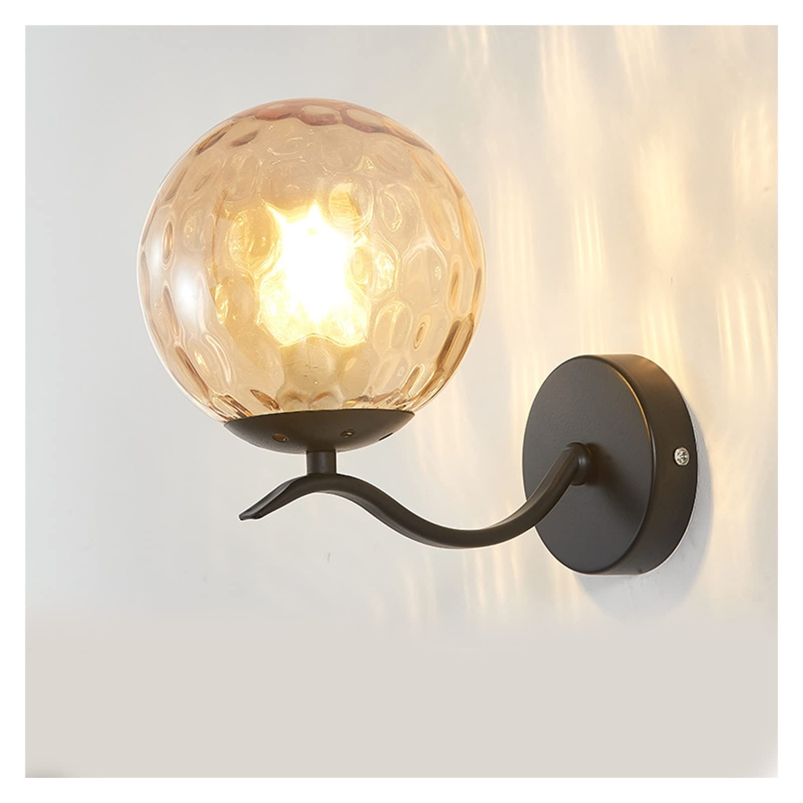JYBNBBE & Sconces Modern Brass Wall Light with Glass Lampshade, Creative 1-Light Wall Lamp Minimalist Wall Sconce Fixture with Frosted Glass Globe Shade, Wall Mount Lighting Fixt,Black-Amber Water