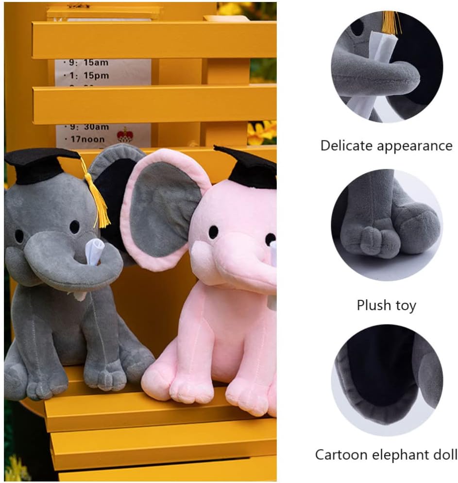 TOYANDONA Plush Stuffed Elephant,Graduation Plush Animal Doll Toy,Graduation Day Present Pet for Boy,Elephant Wearing Bachelor Hat Party Decoration,25CM - Image 5