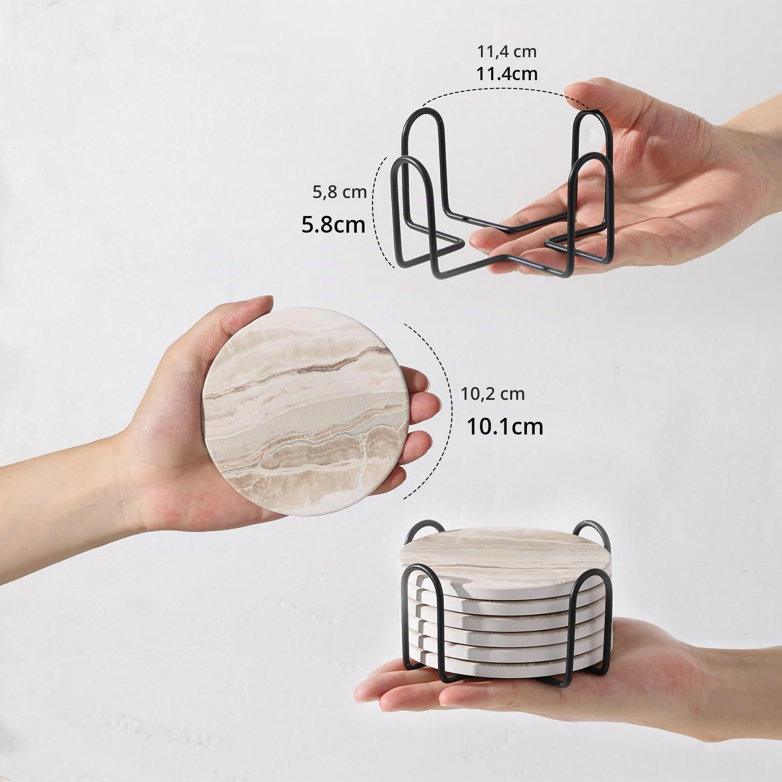 LIFVER - Posavasos absorbentes, de cerámica estilo mármol con soporte, para proteger la mesa, adecuados para tazas, mesa de madera, juego de 6 unidades de 10,2 cm