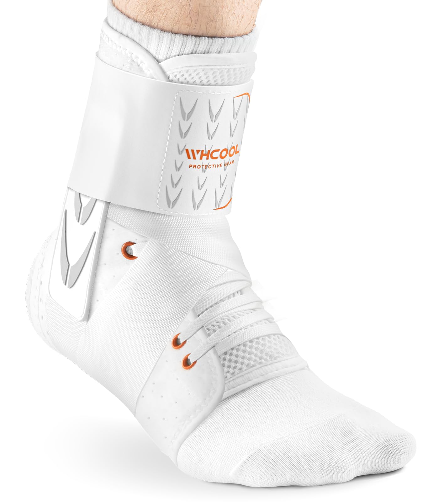 WHCOOL Slim-Fit Ankle Brace for Sprained Ankle, Quick Lace Up Ankle Support for Women Men with 2 Auto-Shaped Pads, Air Fabric Cool Ankle Stabilizer for Injury Recover, Running,Sports, White,L