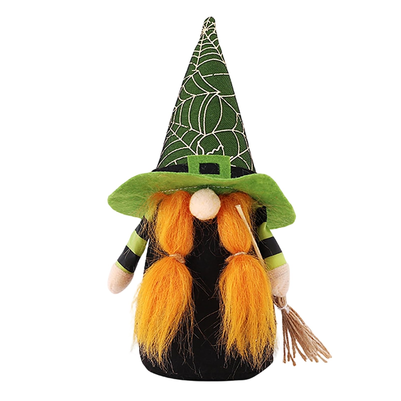 pidodou Halloween Gnome Decorations Faceless Doll Ornaments for Home Table Display Spooky Plush Set Handcrafted Spider Web Hat Design 21cm Height Festive Party Accessories Green