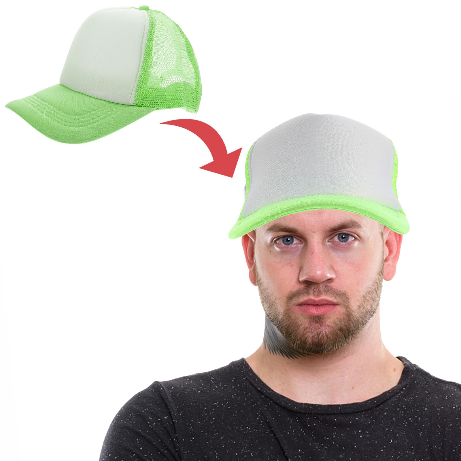 10 Gorras de Béisbol de Malla Verde, Ligeras Poliéster, Botón Ajustable para Camping y Jogging, Ideales para Sublimación y Transferencia de Calor