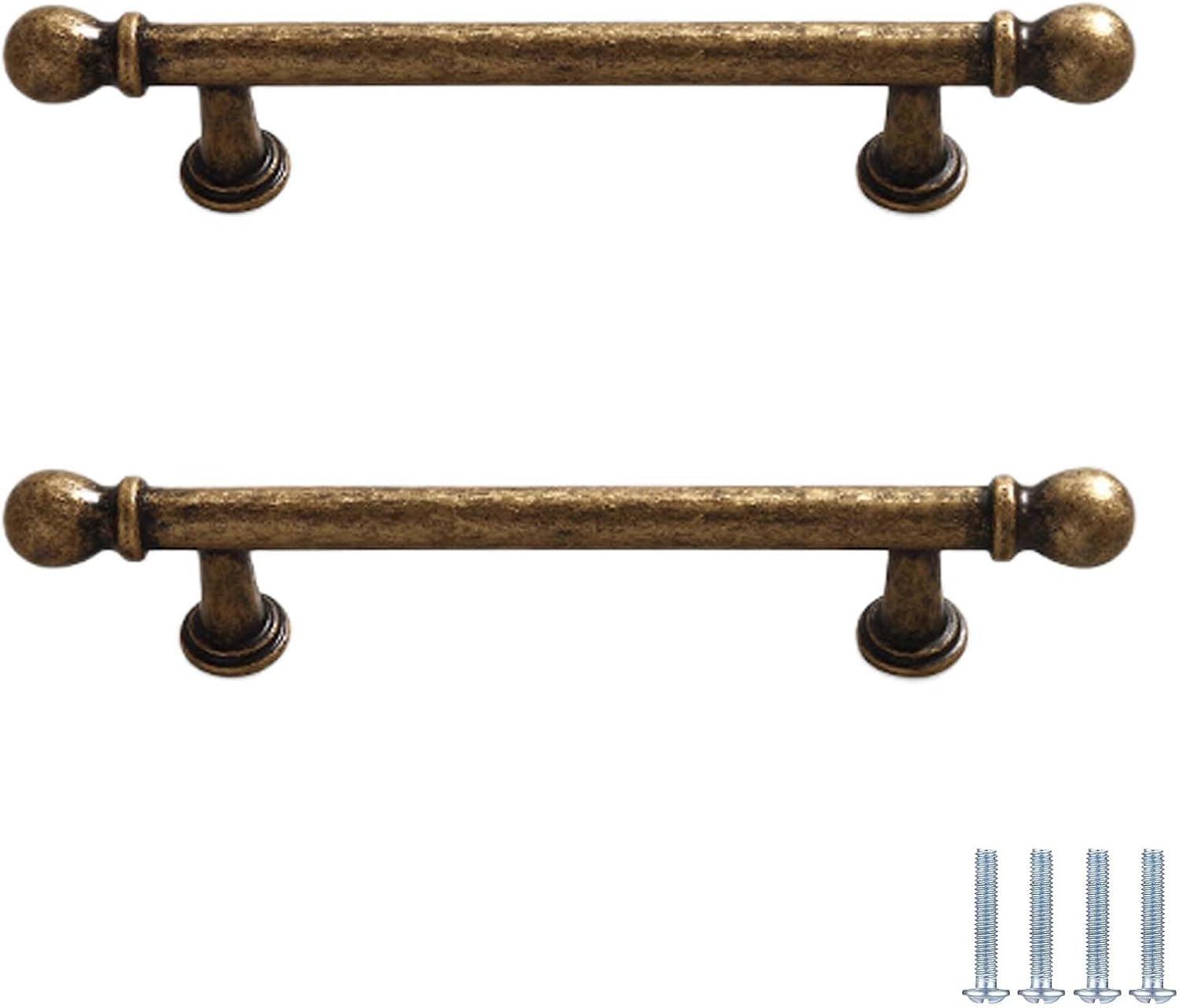 Cabinet Knobs 2 Pcs Antique Brass Pulls Hole Centers 5 InchVintage Zinc Alloy Wardrobe Door Handles Suitable for Dressing Tables Drawers Bedrooms Bathrooms Hardware(Diameter 28mm)