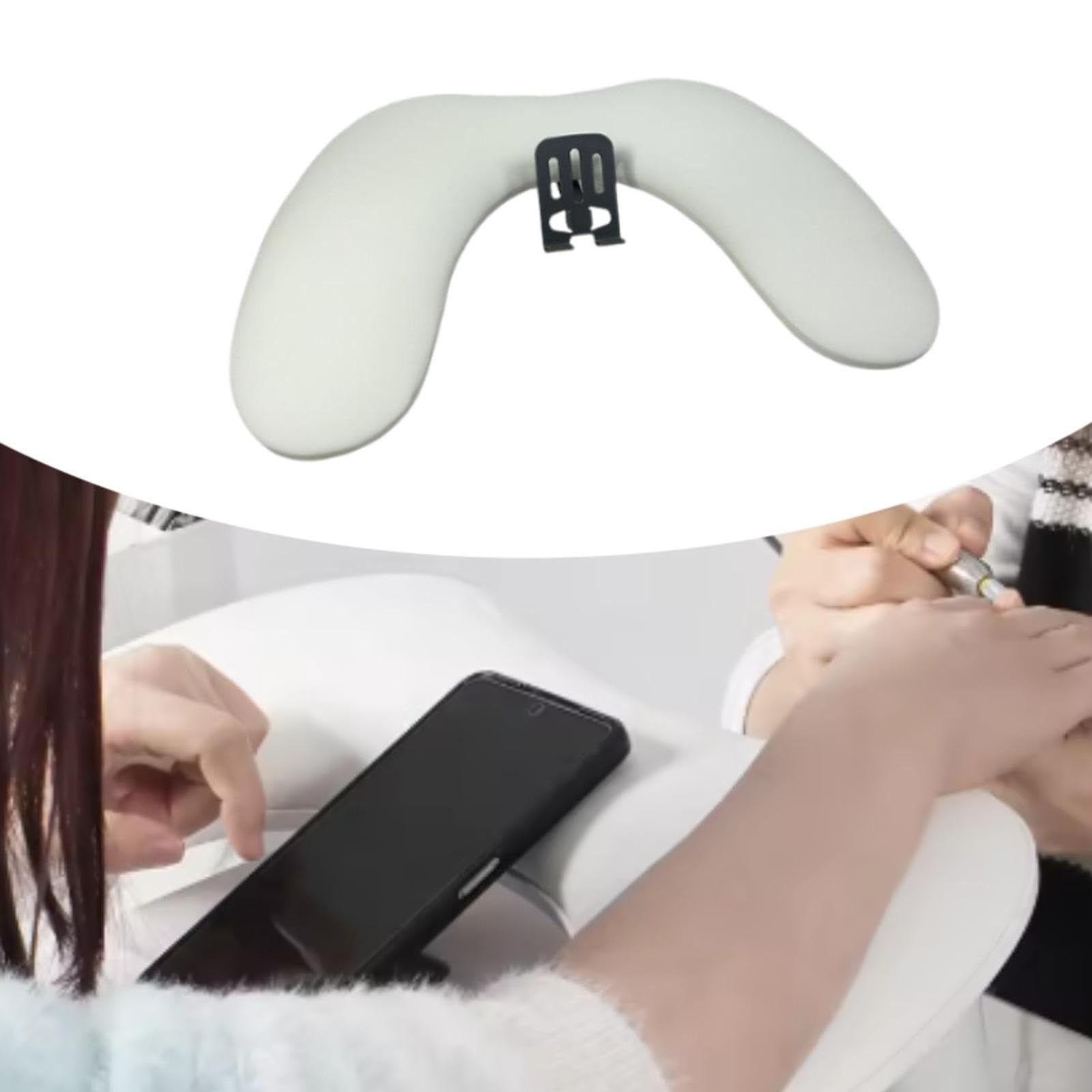 Cuscino per Unghie a Forma di U, Poggiamani, Banco per Manicure, Supporto Pieghevole Professionale con Scomparto per Cellulare, Realizzato in Pelle PU, Bianco