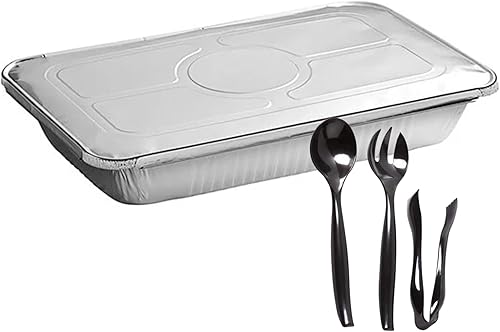Miniatura 5 de Bandejas de aluminio desechables de tamaño completo, 21 x 13 pulgadas de profundidad, paquete de 10 bandejas reciclables sin tapas para cocinar,