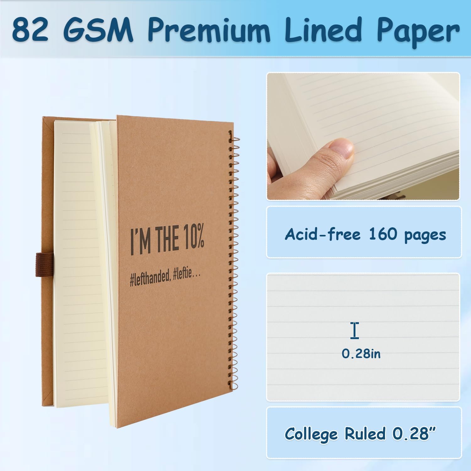 King Mills Left Handed Notebooks College Ruled, 160 Pages 1 Subject, Hard Cover Lefty Notebooks. Ideal Gifts for Left Handed People. Size 11" X 9" 2pk