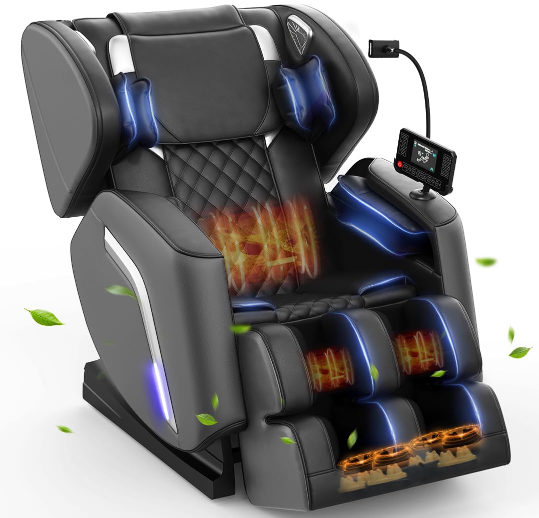 Sillón de Masaje con 14 Rodillos,9 Airbags, Calefacción para Espalda y Piernas, Masaje de Pies, Altavoces Bluetooth, Control por Teléfono Inteligente, Panel táctil,Sillón para Todo el Cuerpo