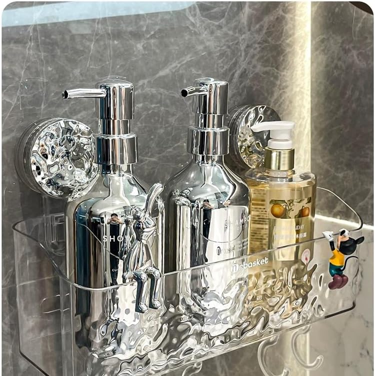 Miniatura 3 de NOMIYAFIS Organizador de ducha transparente con ventosa, organizador de ducha con percha, cesta de ducha extraíble para baño, estante de ducha de