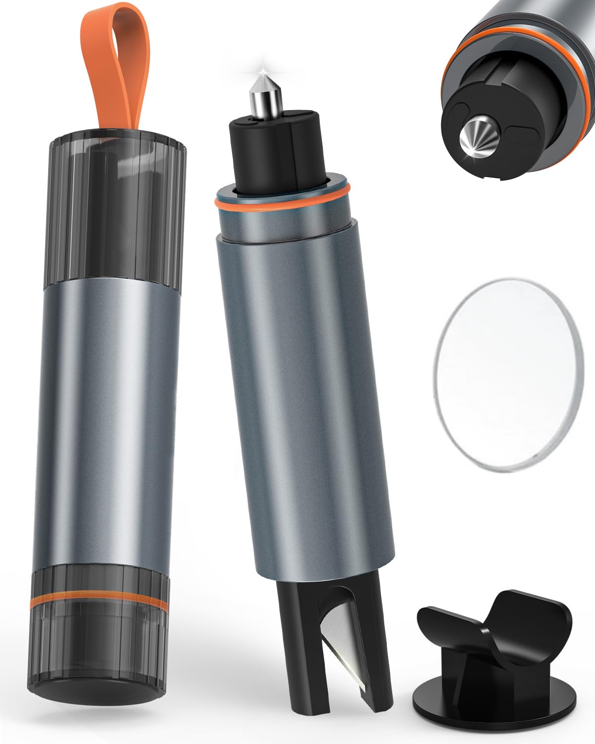 Gurtschneider Notfallhammer Auto 2 Stück Glasbrecher mit Gurtschneider Nothammer Federkorn Autoscheiben Zertrümmerer Rettungswerkzeug Car Emergency Hammer mit Testglas