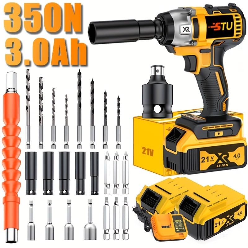 21V wireless impact wrench,Wireless drill/driver compatible with car (Battery 2+accessories)
