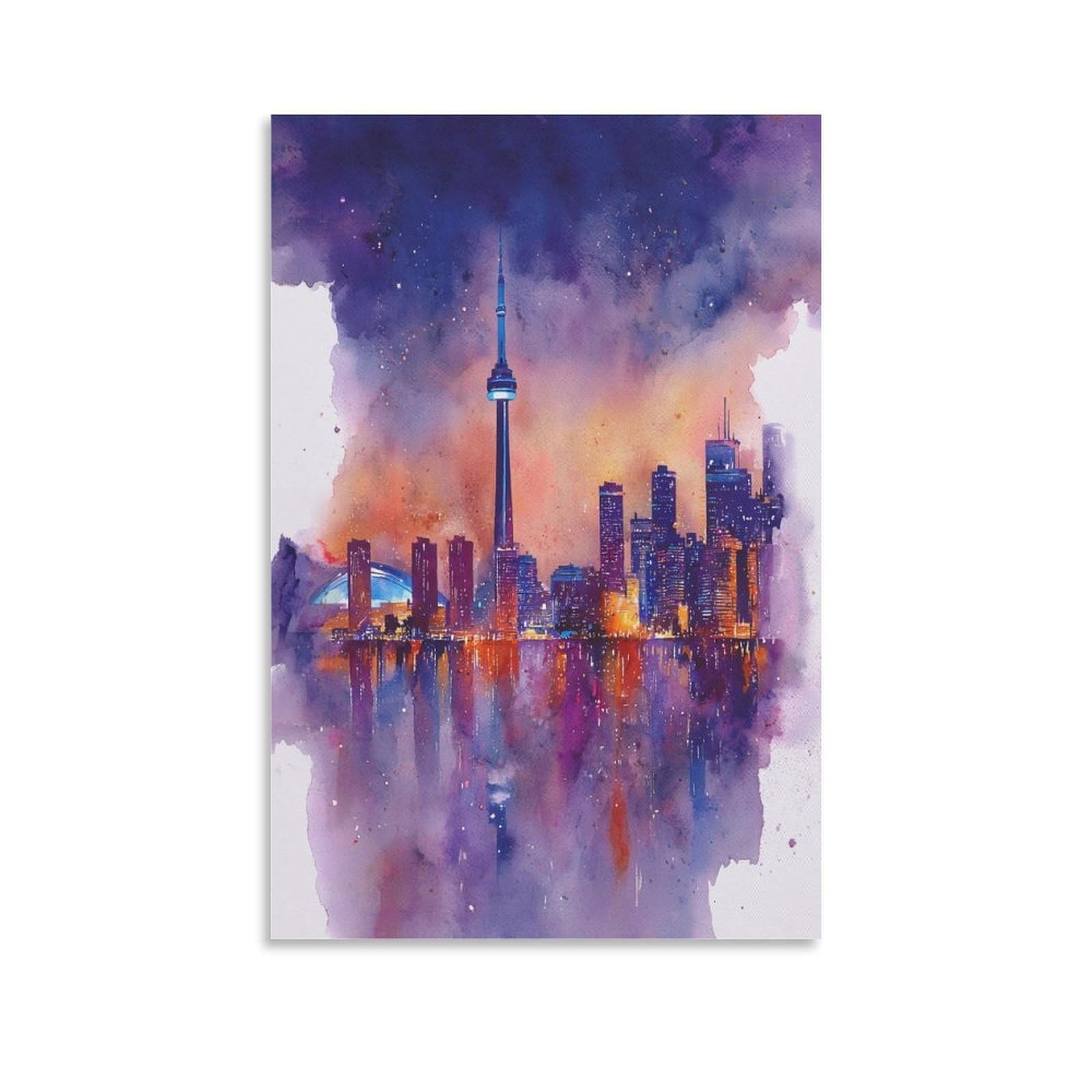LCYNNH Toronto Watercolor Painting Custom 20x30inch(50x75cm) Vintage Travel Poster Watercolor Canvas Art
