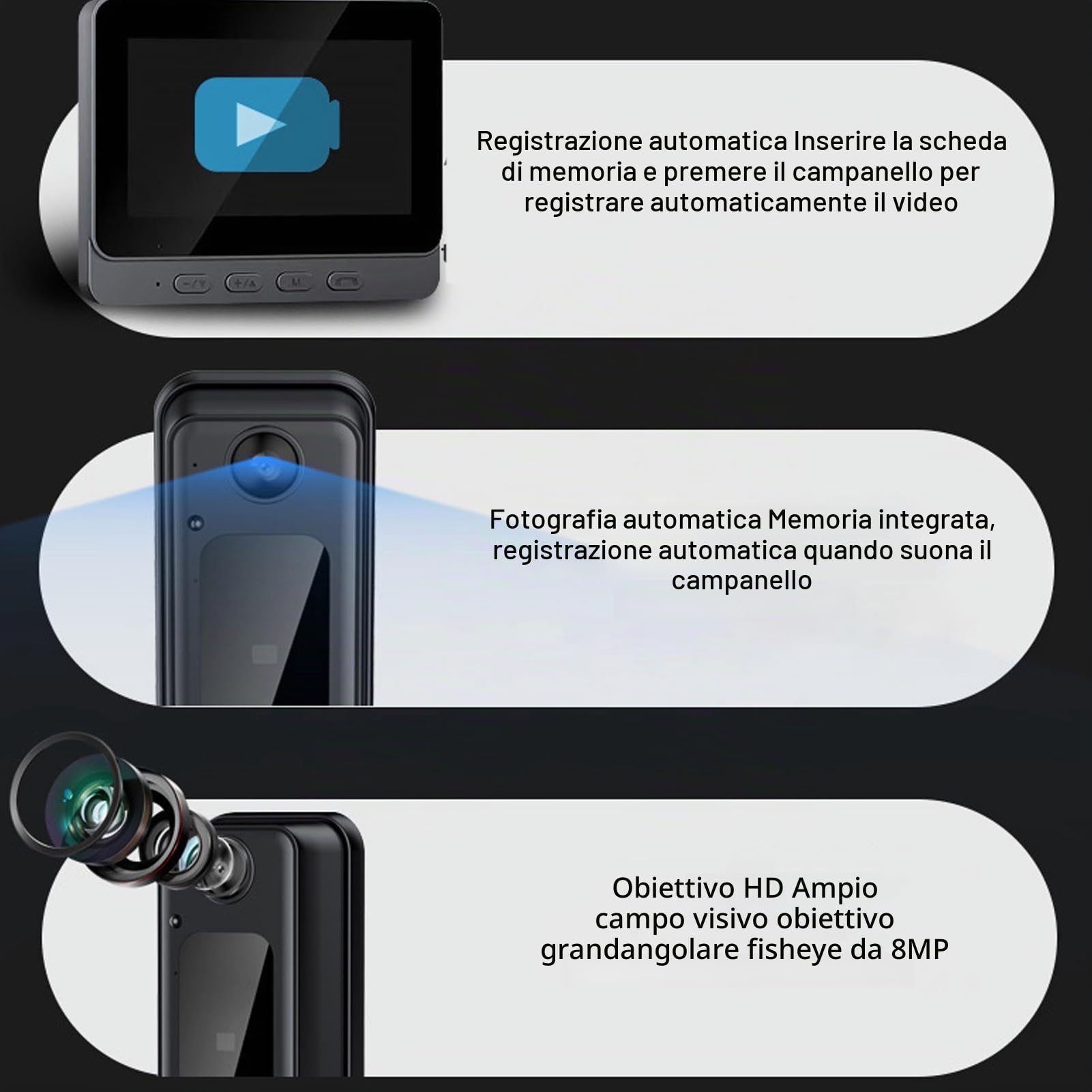 Dpofirs Videocitofono Senza Fili con Monitor, 1080P HD 170° Grandangolo, Visione Notturna a Infrarossi 2 Vie Audio Alimentazione a Batteria, WiFi 2.4GHz Facile Installazione per Sicurezza Domestica