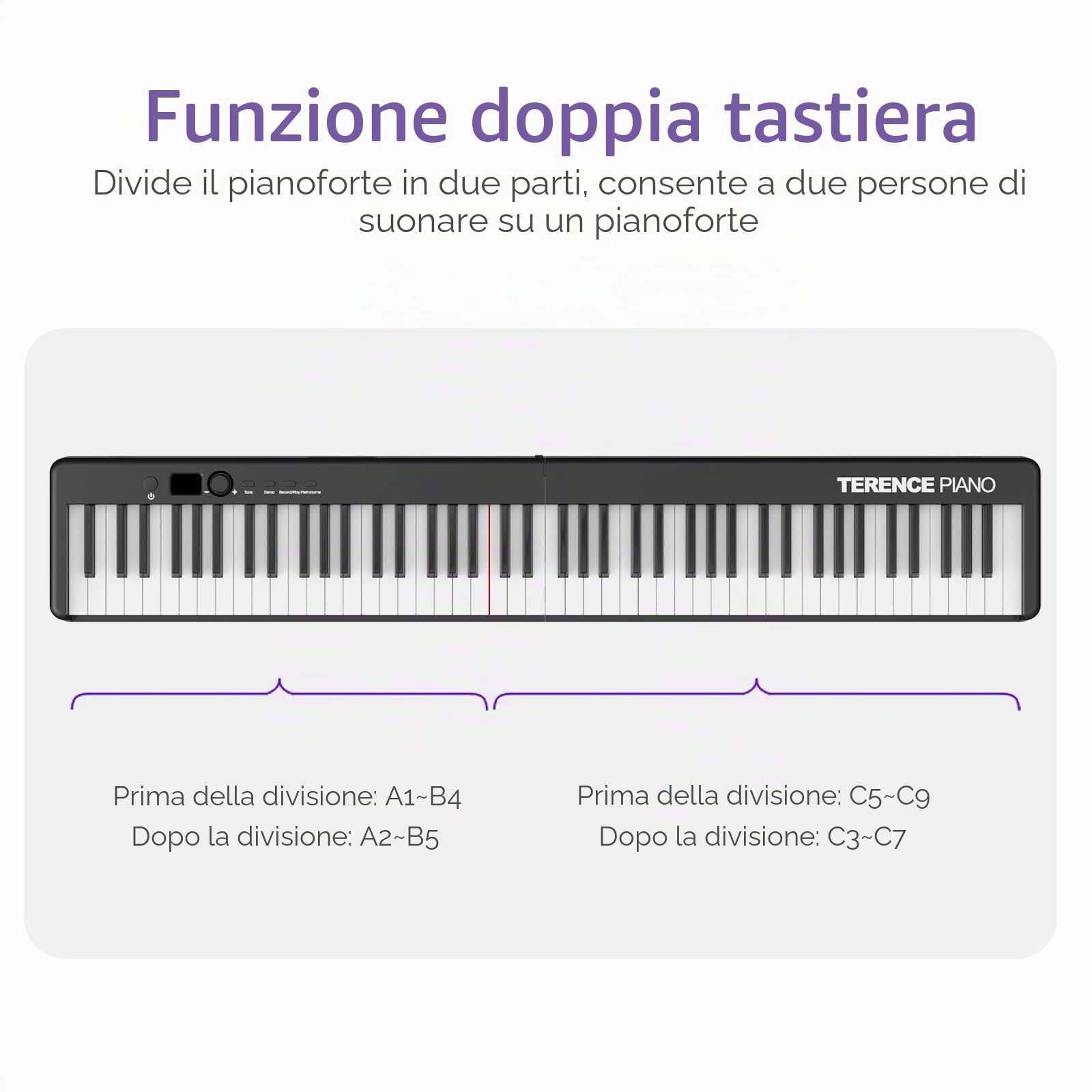 TERENCE Pieghevole Pianoforte Digitale 88 Tasti semi-pesati con batteria da 1800 mAh e interfaccia MIDI USB e supporto per spartiti Bluetooth Borsa adesiva Cavo audio Auricolari Pedale sustain