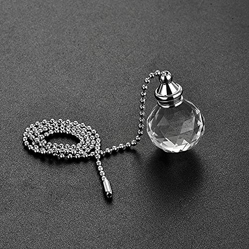Image of uxcell Ceiling Fan Pull Chain, 20 Inch Nickel Finish Chain Ornament Extension, 30mm Clear Crystal Ball Pendant