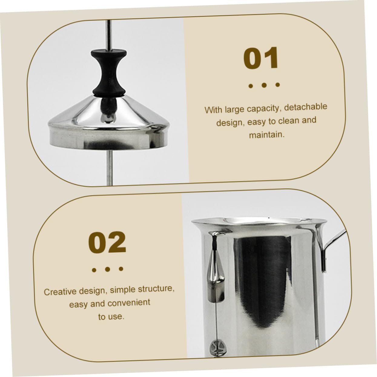Montalatte in Acciaio Inox Argento Manuale per Caffè e Latte