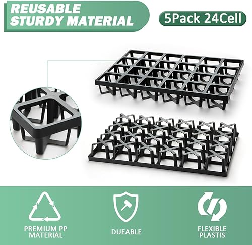 Vista 56 de Paquete de 5 bandejas para macetas de guardería, bandeja de transporte y sujeción para plantas para maceta, soporte de transporte de 24 celdas