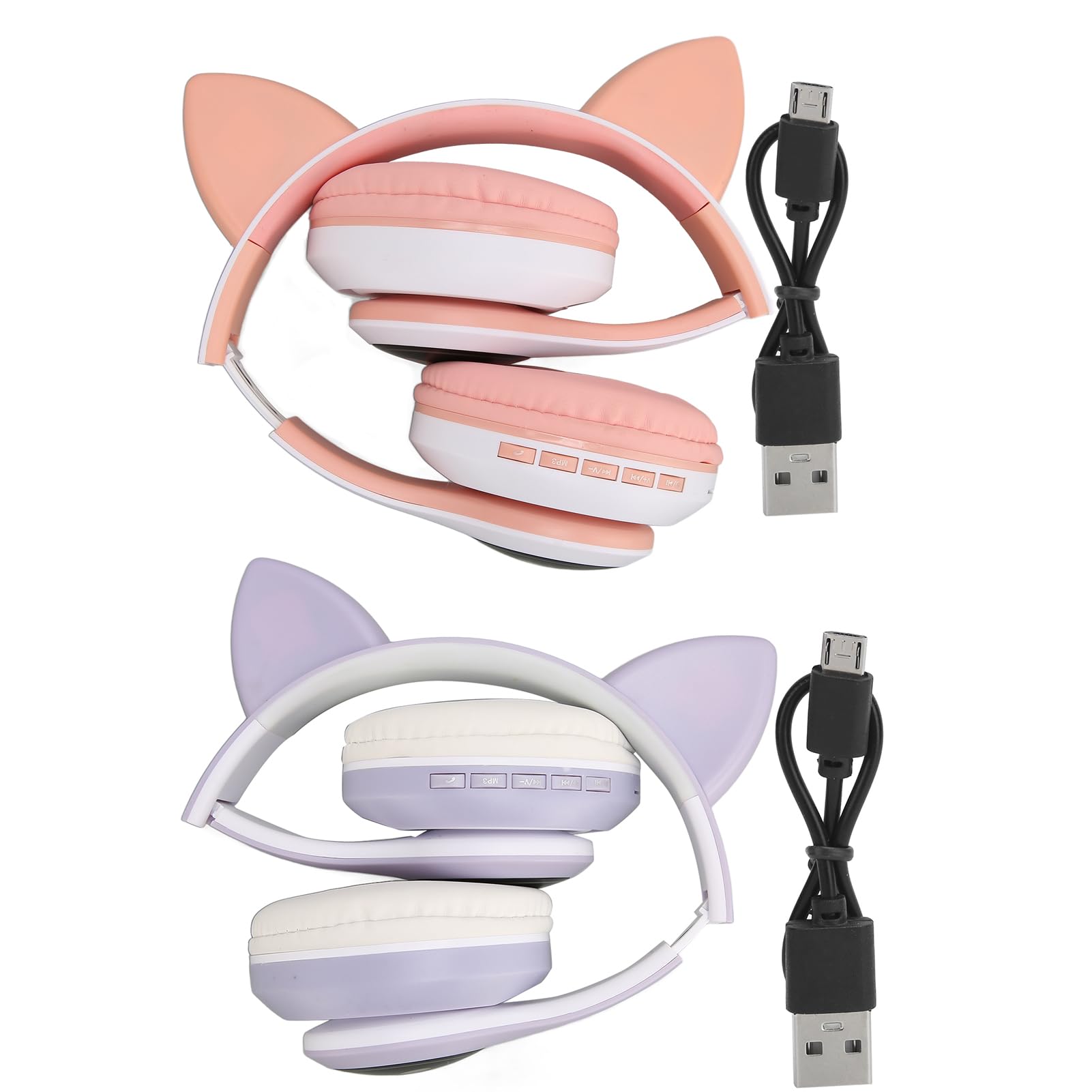 Cyrank Auriculares Inalámbricos, Auriculares Bluetooth 5.0 Lindos Auriculares para Juegos con Orejas De Gato con Luz LED Auriculares Inalámbricos para Juegos(Púrpura)