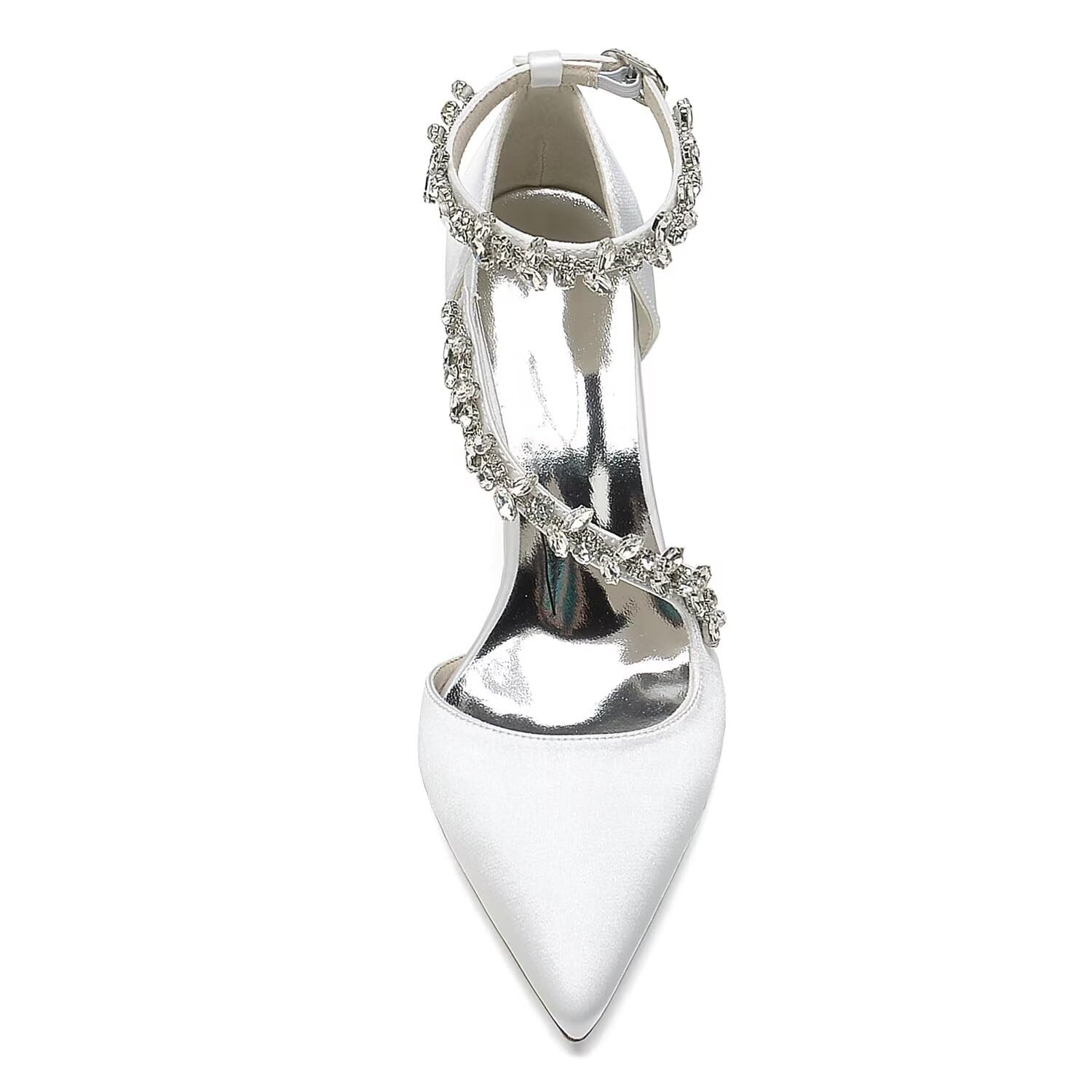 Zapatos de tacón de bloque con adornos de cristal para mujer, tacones gruesos de 3 pulgadas con punta cerrada para novia, baile de graduación y cócteles