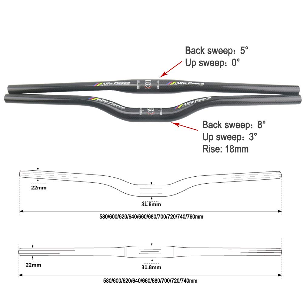 Alfa Pasca 31.8 vtt guidon de descente guidon plat vélo VTT guidon 3K brillant VTT guidon plat carbone 660mm