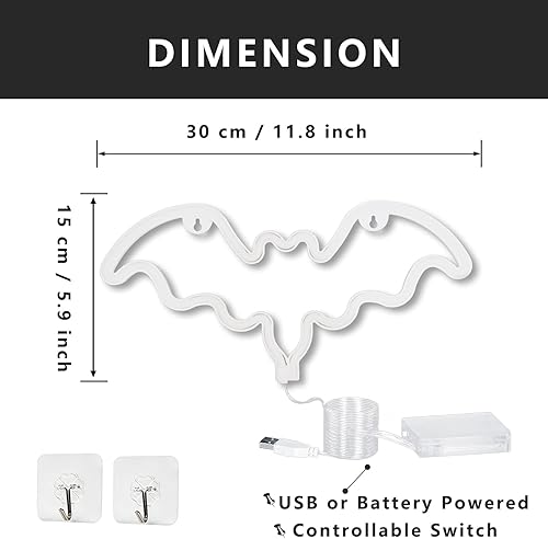 Miniatura 3 de UrsaMajor Letreros de neón de murciélago para Halloween, luces decorativas de neón azules, luces LED de neón para pared, funciona con bateríasUSB,