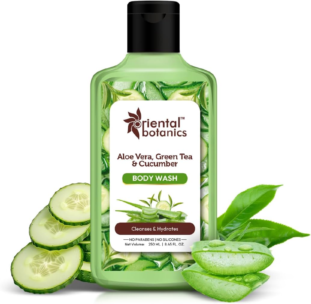 oriental botanics Stbotanica Aloe Vera,Green Tea&Cucumber Body Wash,250Ml|Infused With Aloe Vera,Green Tea&Cucumber|Refreshes&Hydrates Skin|No Parabens&Sulphates|Cruelty Free&Vegan