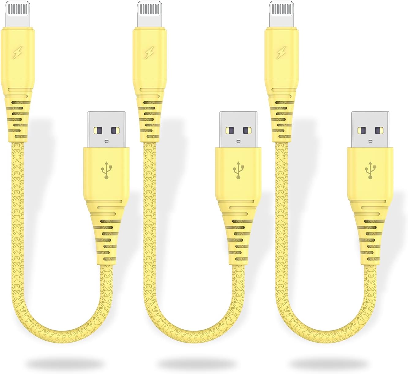 CabepowShort Lightning Cable 1Ft, [3Pack] 1 Foot iPhone Charger Cables,1 Feet Apple Charging Cord Compatible with iPhone 11/Pro/X/Xs Max/XR/8 Plus /7 Plus/6/ iPad (Yellow)