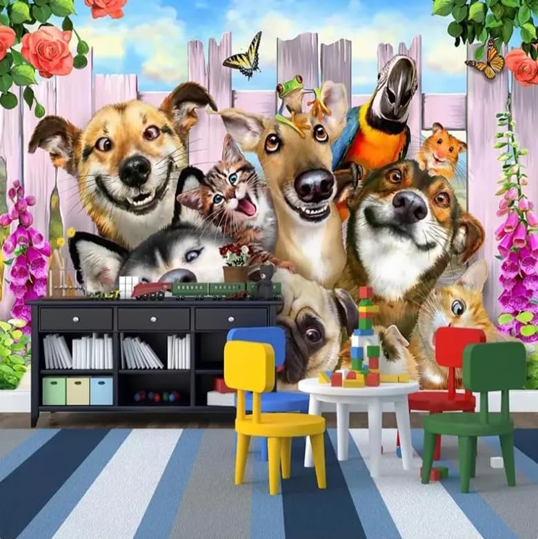 Papier peint photo 3D chien 200x140 cm pour chambre d'enfant