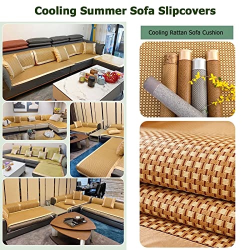 Summer Cool Rattan Sofa Seat Cover Cushion，Cooling Bamboo Sectional Sofa Slipcovers Breathable Furniture Protector Cover，Rattan Bamboo Air Conditioning Mat For Couch Sofa Office Chair Car Seat Pet ( S #TOP4