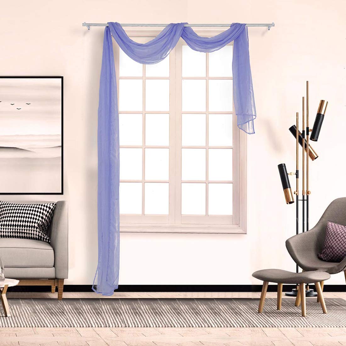 BOYOUTH Beautiful Elegant Solid Color Soft Transparents Voile Window Decor Scarf Valance Topper Curtain Topper Long Window Treatment Scarves for Home Decor,Wedding(35"x196"-Medium Purple) 1 Panel