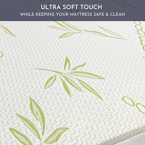 Miniatura 9 de Protector de colchón de bambú con cremallera, 100% impermeable, funda de colchón de tamaño individual, tela jacquard ultra suave, transpirable, sin