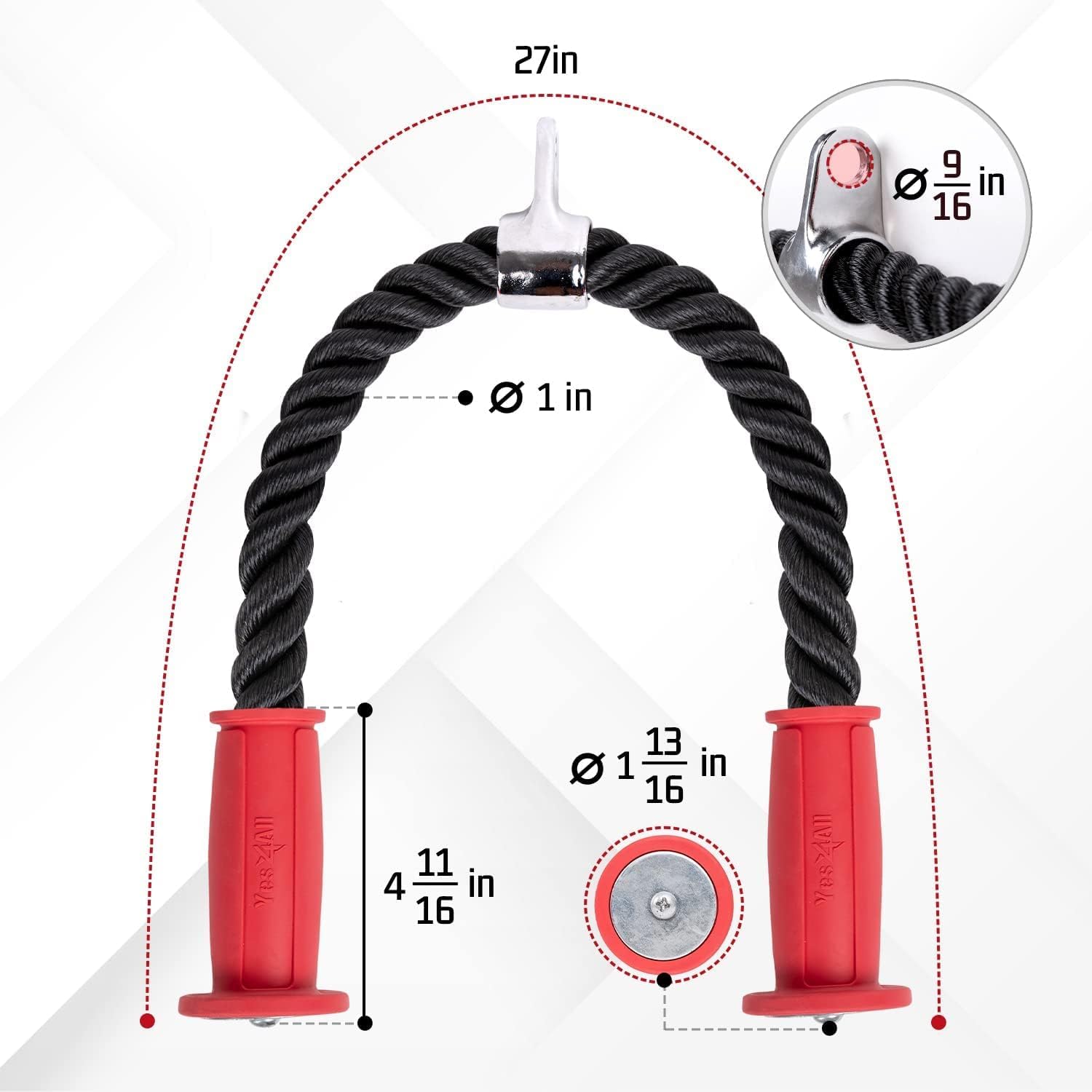 Yes4All Accesorio de cable de cuerda de tríceps de lujo, 27 y 36 pulgadas, accesorios para máquina de ejercicio, sistema de polea, cuerda extraíble para gimnasio con mosquetón, pasador de carga de 1
