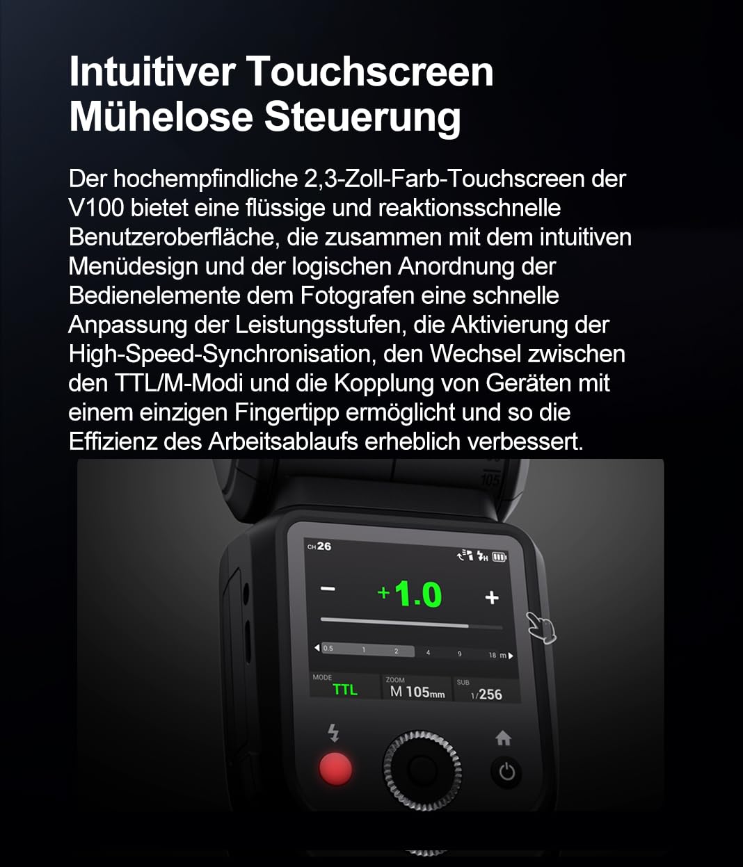 Godox V100-S V100S TTL Kamerablitz für Sony, Godox V1PRO-S Aufgerüstet,100Ws Rundkopf Blitzgerät mit OLED Screen und SU-1, 2,4G HSS 1/8000s Li-Ion 7.2V/2980mAh, V100 S Blitz für Sony Kameras