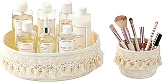 Cesta organizadora de maquillaje de cuerda te...