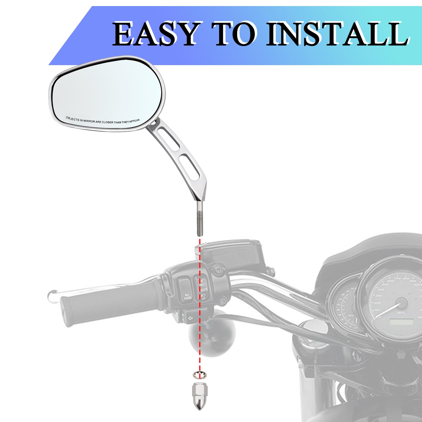 Motorrad-Rückspiegel, linker und rechter Lenkermontagespiegel, für Harley CVO Dyna Electra Glide Road Glide Road King Softail Street Glide Sportster 1200 883, Chrom