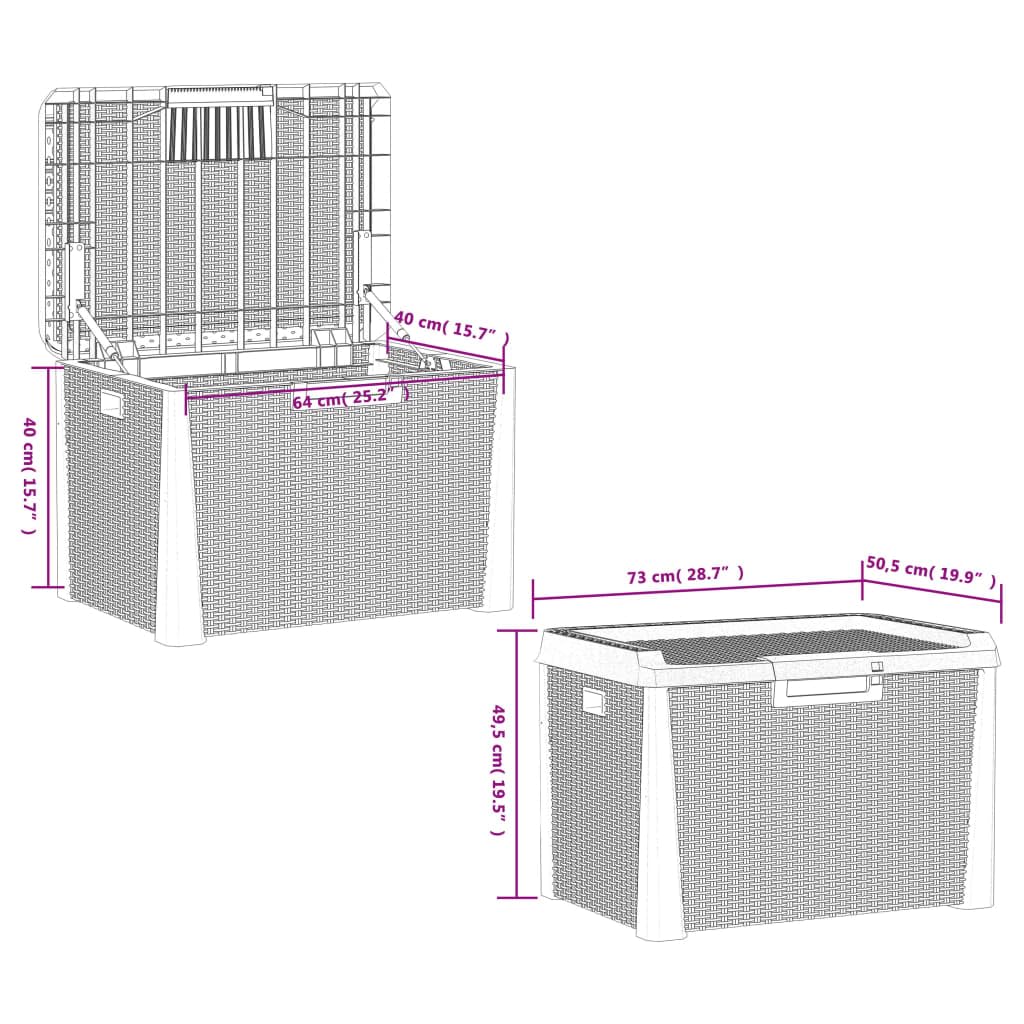 Mangloder - Cassapanca da giardino antracite, 125 l, in PP effetto rattan, con molla a gas, richiudibile e funzione di seduta, contenitore per esterni per terrazza e giardino