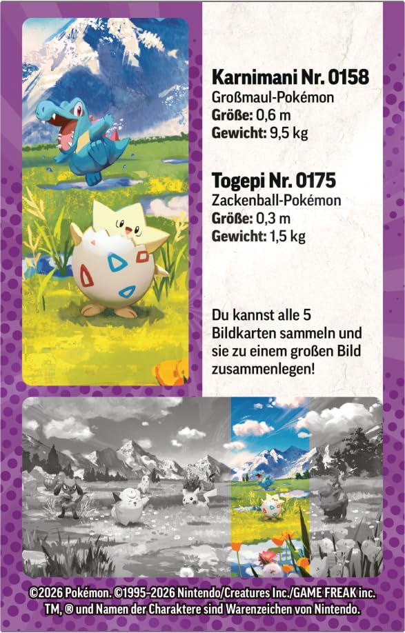 Pokémon-Sammelkartenspiel: Mini-Tin-Box Mega-Entwicklung – Erhabene Helden: Togepi und Karnimani (1 Stickerbogen… – Ansicht 6