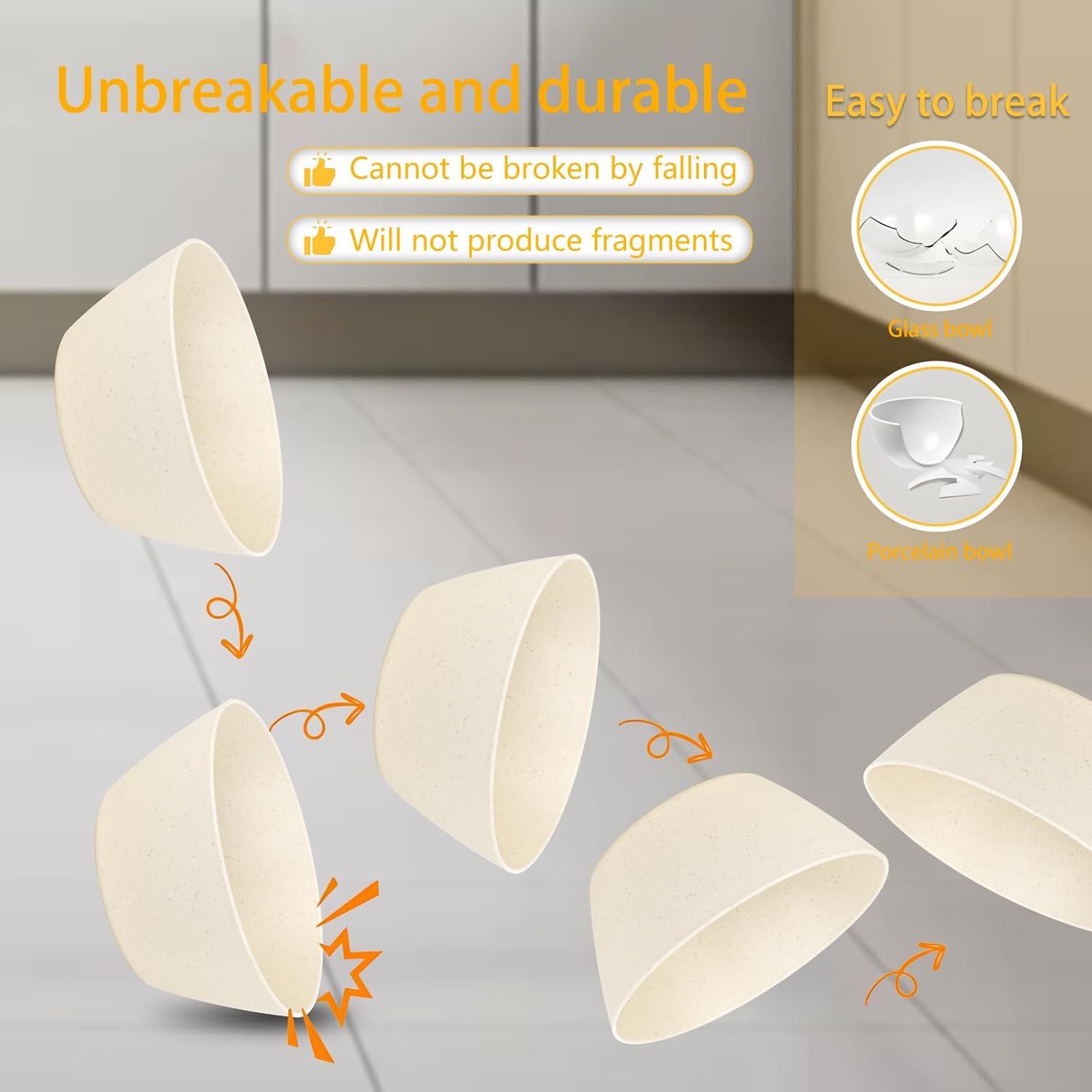 supernal 12PCS Beige Wheat Straw Bowls - Unbreakable Reusable Plastic Bowl,Fridge & Dishwasher Safe Soup Bowl,Lightweight Beige Disposable Bowls for Catering,Weddings,Cereal,Salad,Ramen